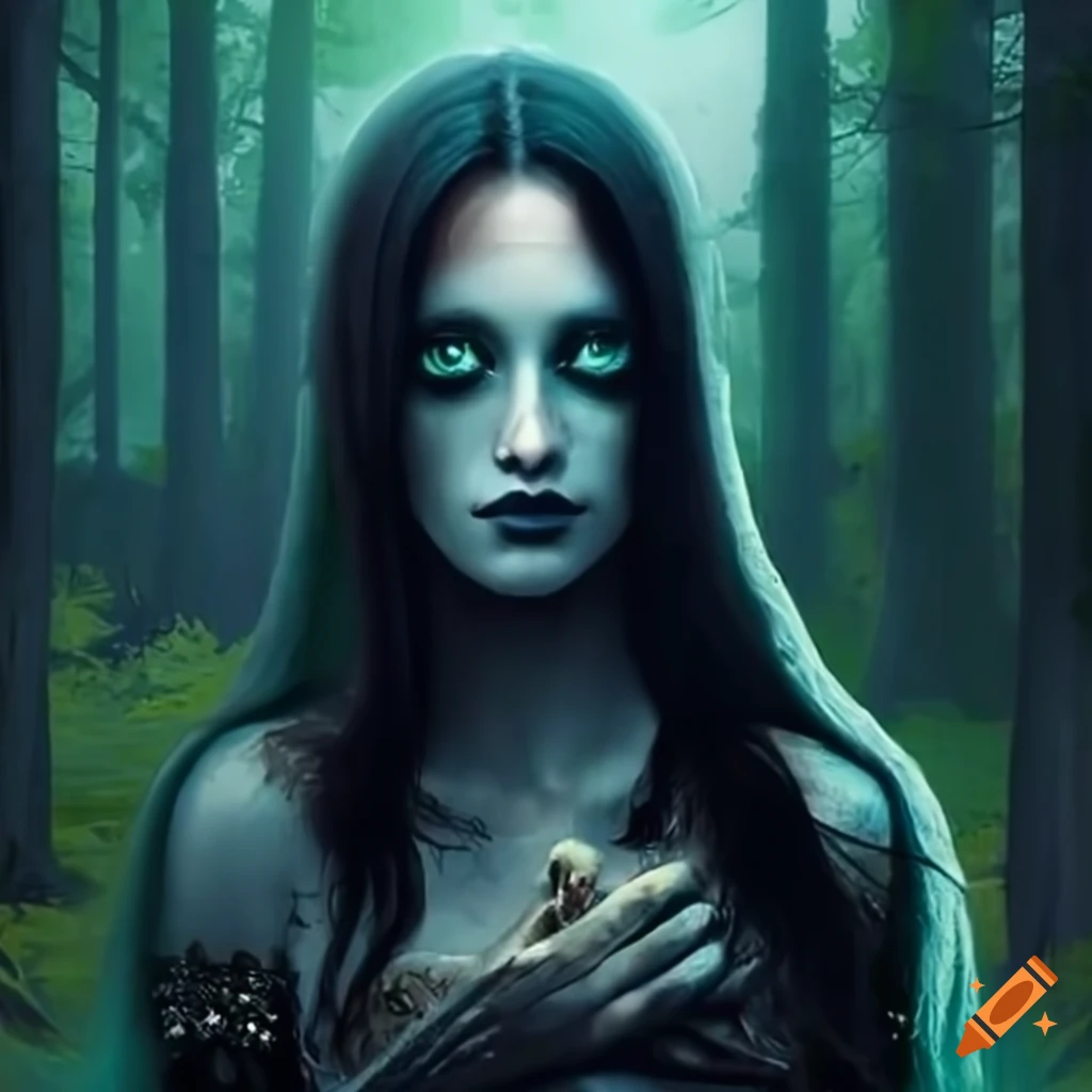 illustration of a dark forest witch