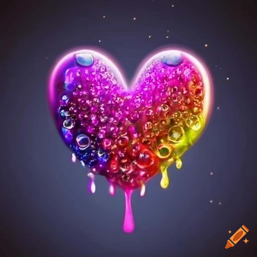 sparkling heart with dripping colors and bubbles
