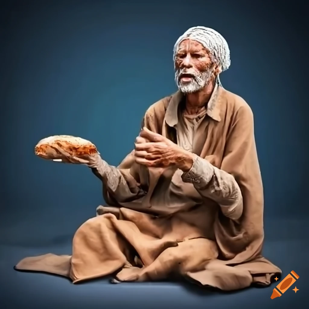 image of a beggar sharing his last piece of bread