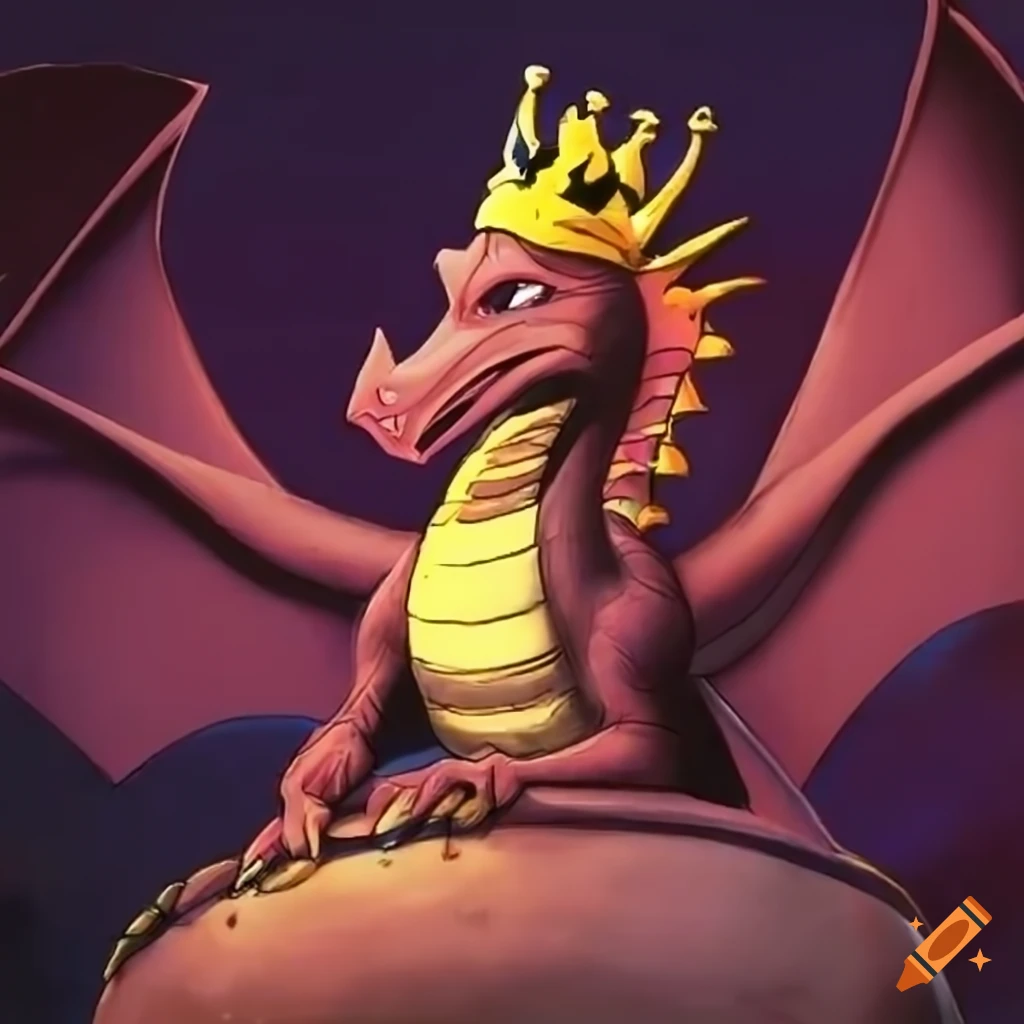 friendly dragon wearing a crown