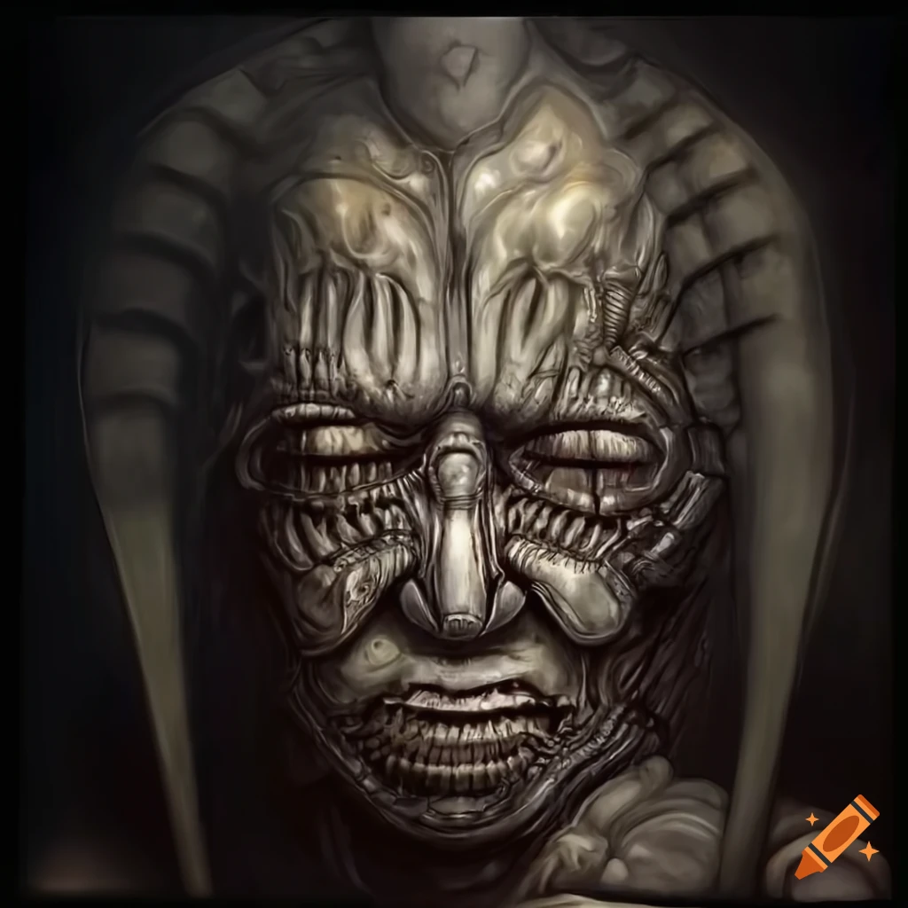 hyperrealistic knife artwork inspired by H. R. Giger