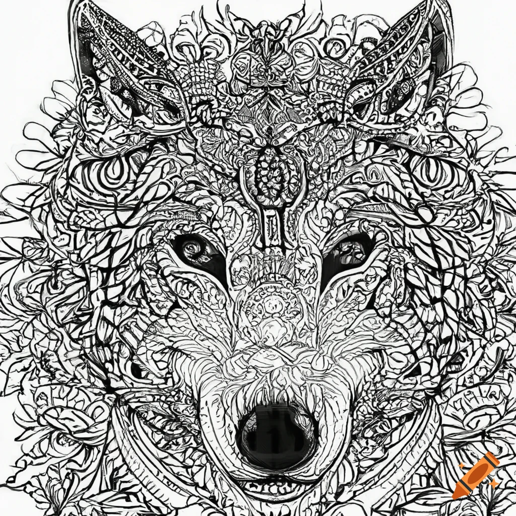 mandala coloring page of a puppy and wolf