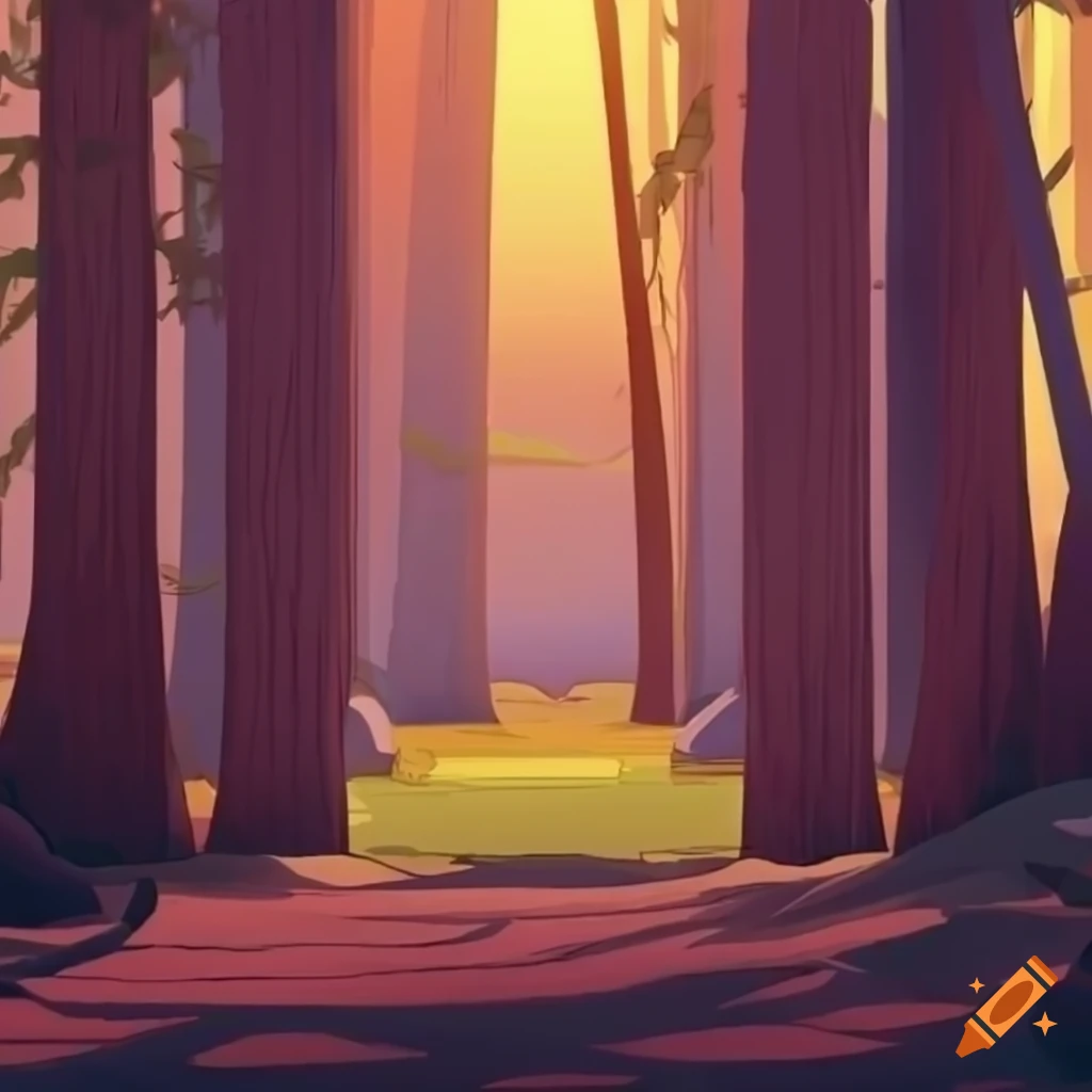 volumetric lighting in a redwood forest inspired by Steven Universe