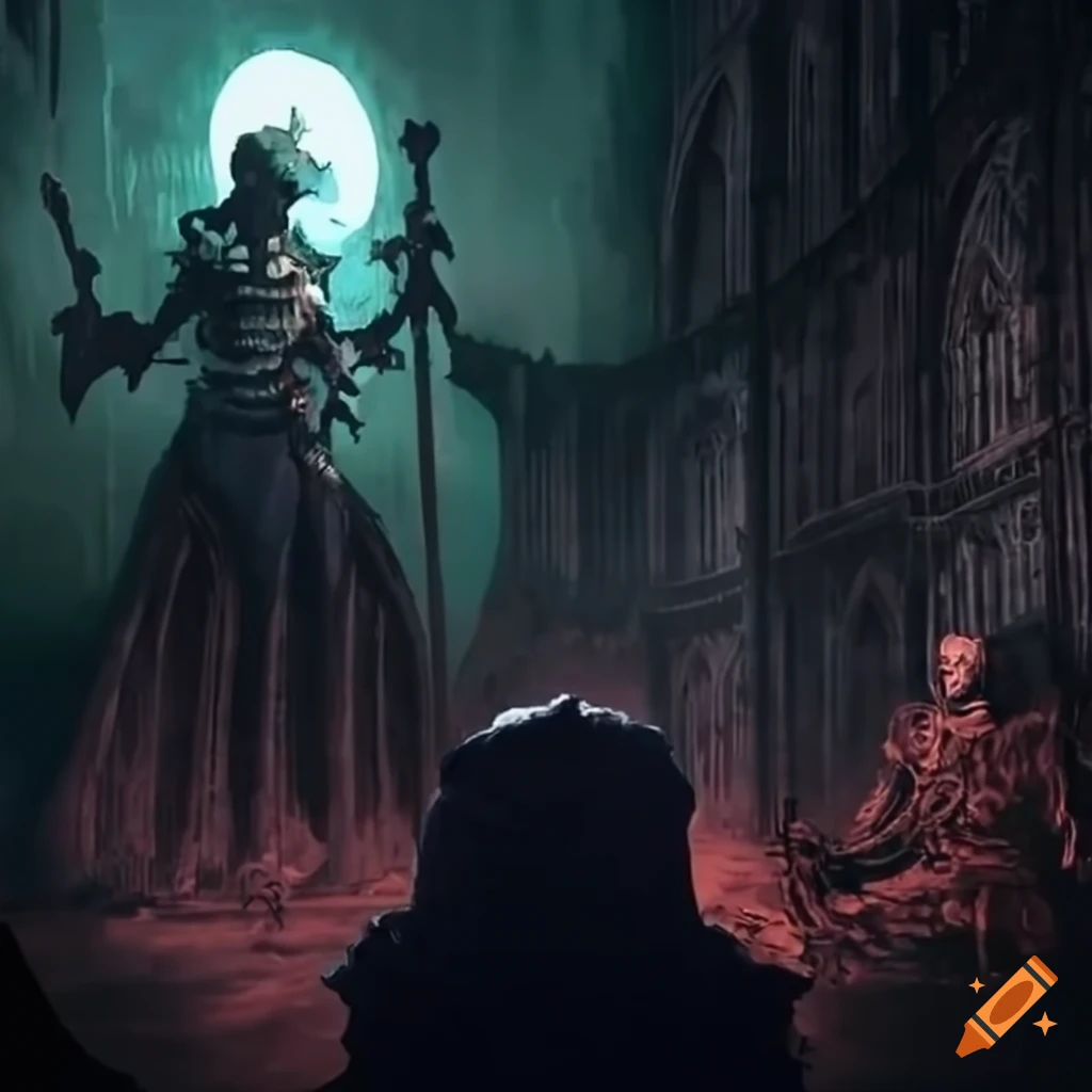 image of an epic fight in a gothic castle