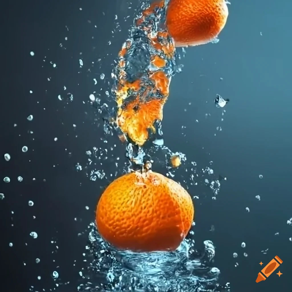 orange collision with water splash