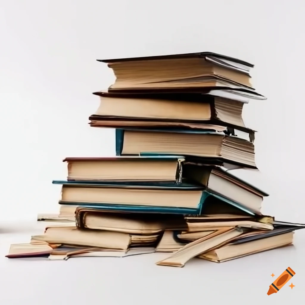 stack of books against a white background