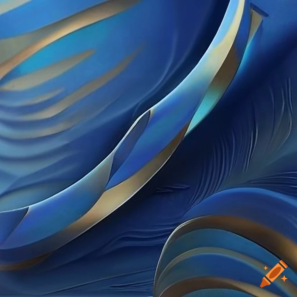 abstract cubist artwork with azure, sapphire, periwinkle, and textured bronze