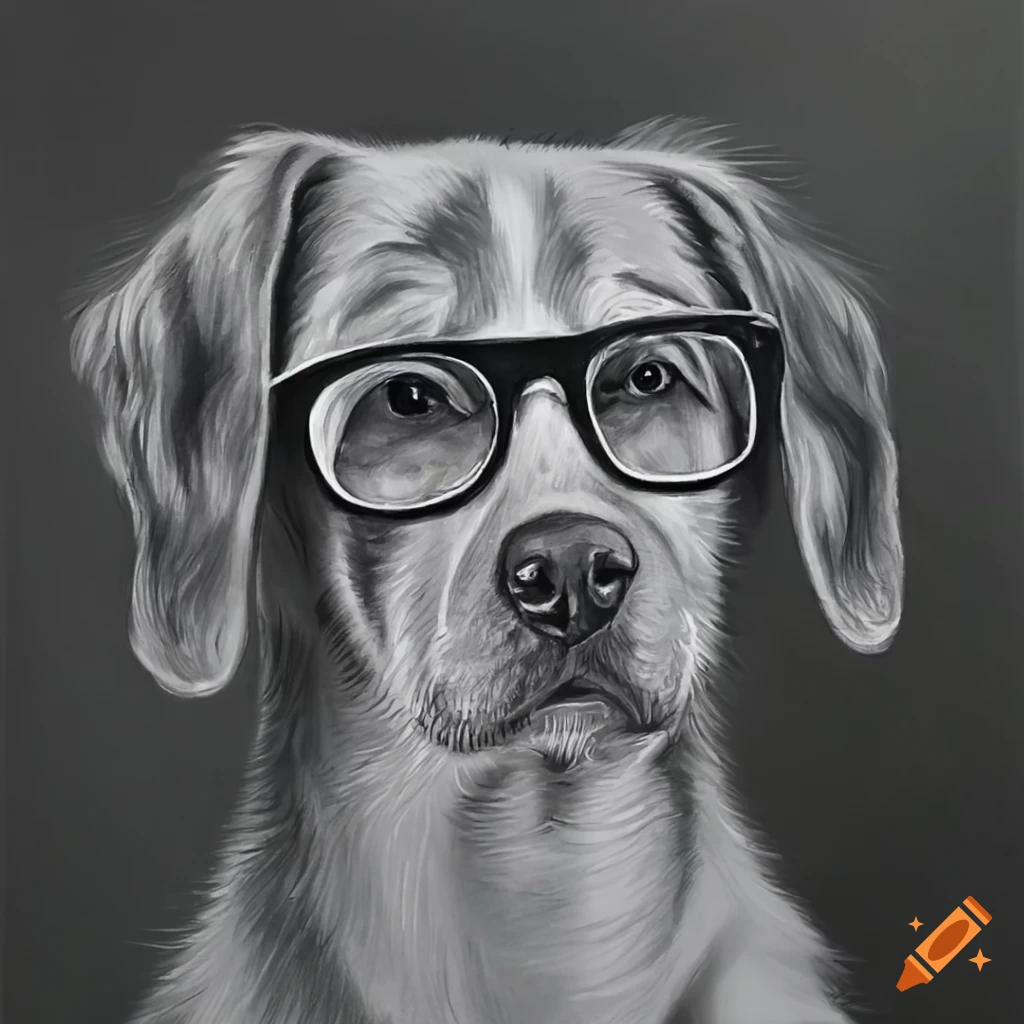 dogs with glasses drawn in pencil