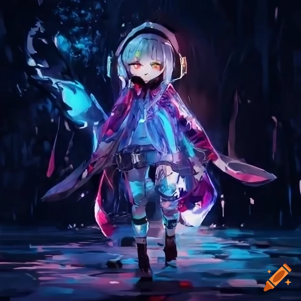 fanart of Gladiia from Arknights as an Inkling from Splatoon in a rainstorm