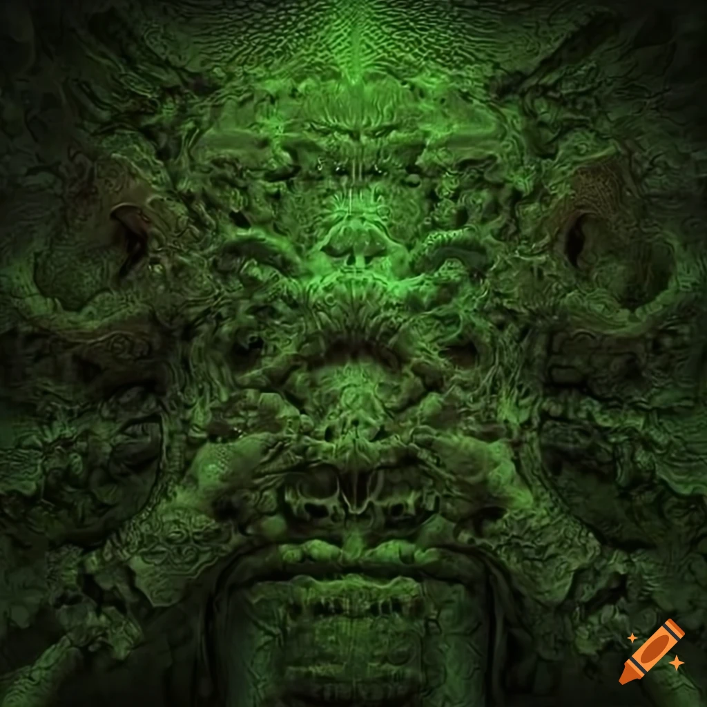 green biomechanic wallpaper with bones
