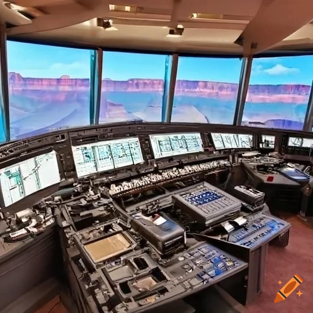 control room with a breathtaking view of the grand canyon