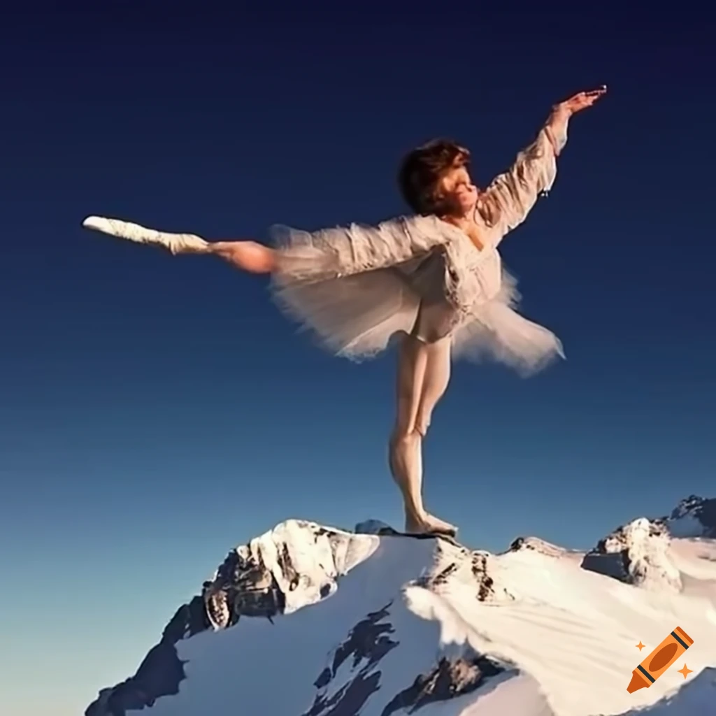 Reinhold Messner in ballet clothes on the summit of Ortler