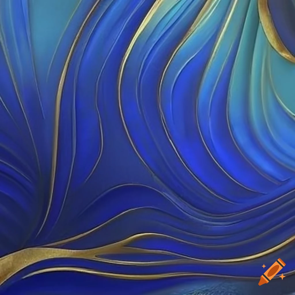 abstract art with azure, sapphire, periwinkle, and textured gold