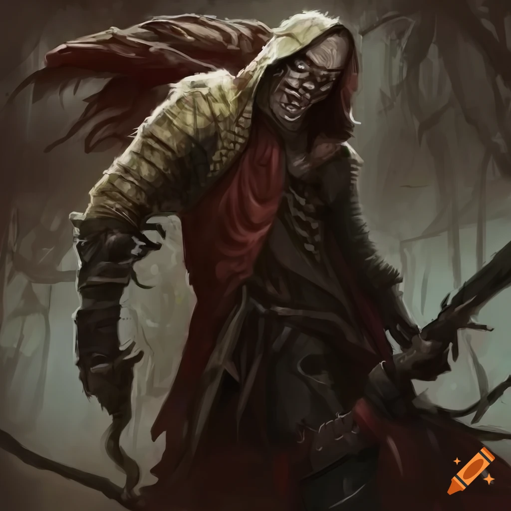 fantasy art of a hunter rogue in torn clothes
