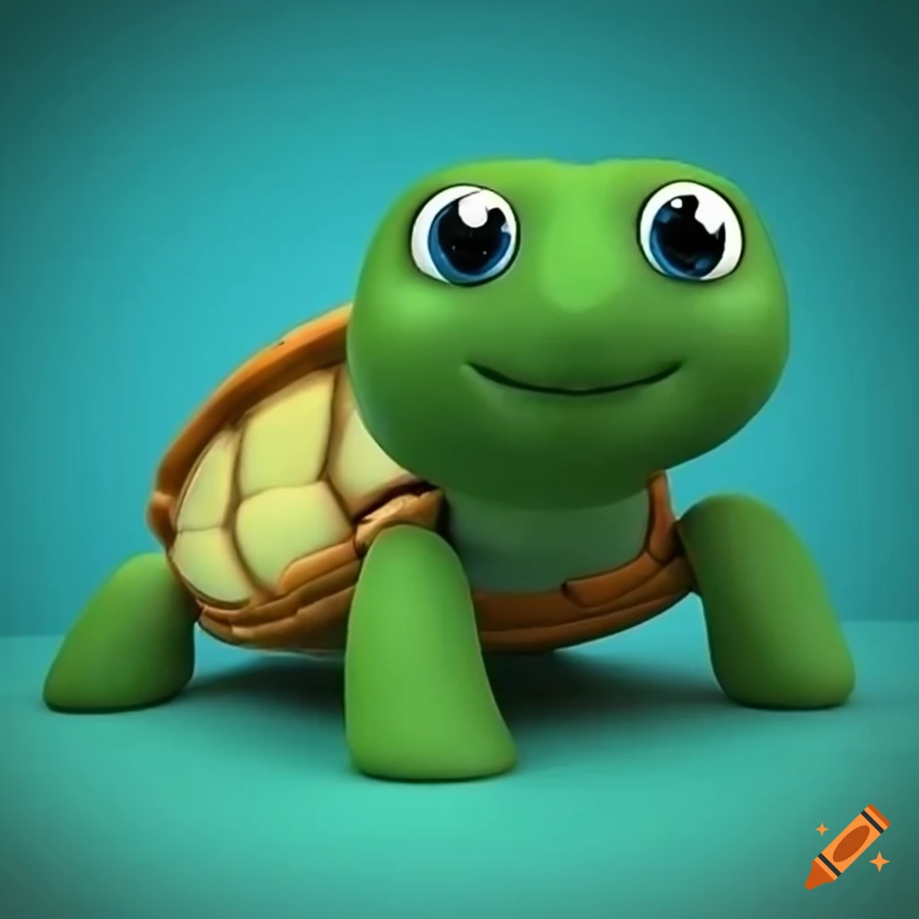 3D cartoon of a cute baby turtle walking