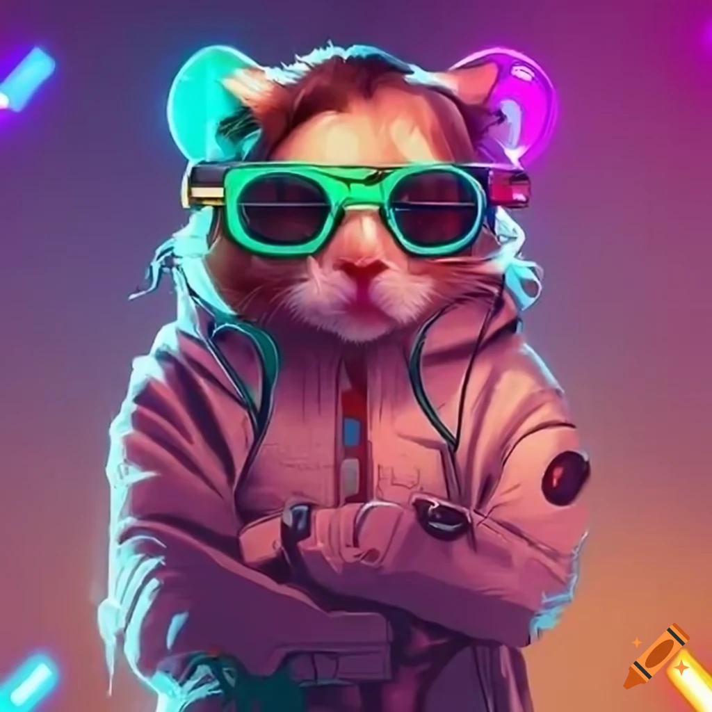 cyberpunk hamster wearing glasses