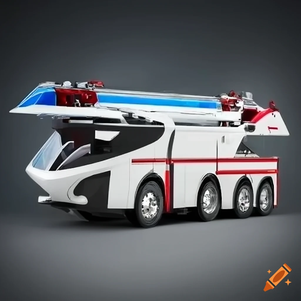 futuristic white airport fire truck