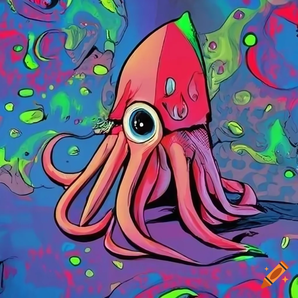 vibrant pop art painting of a vampire squid