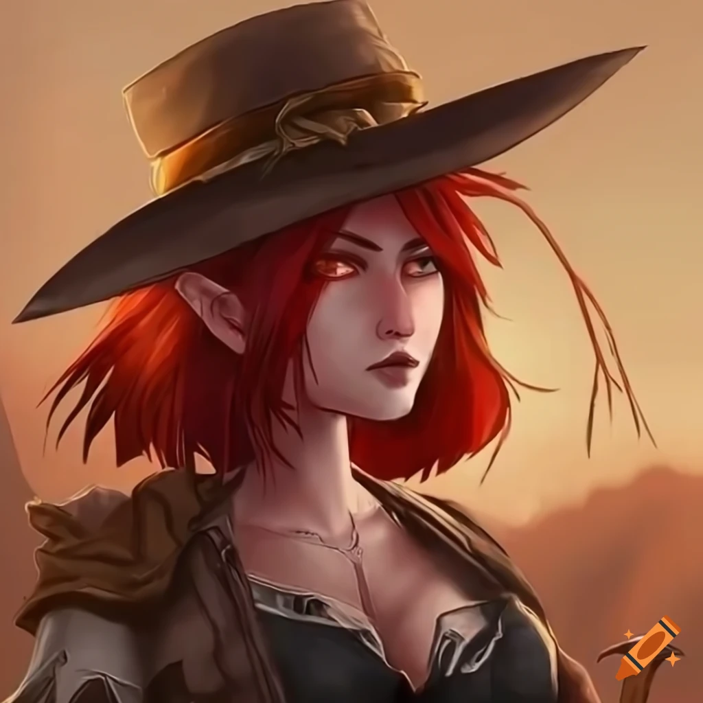 illustration of a young female demon hunter with red hair