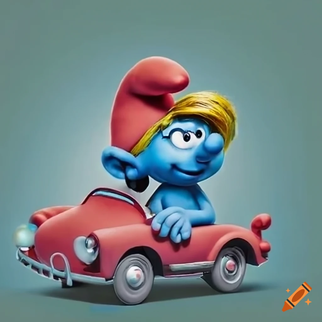 smurfs driving a car