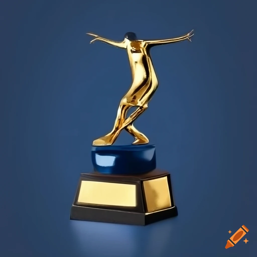 gold trophy on navy blue background