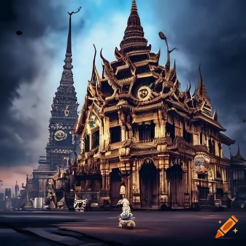 steampunk city inspired by Thai culture