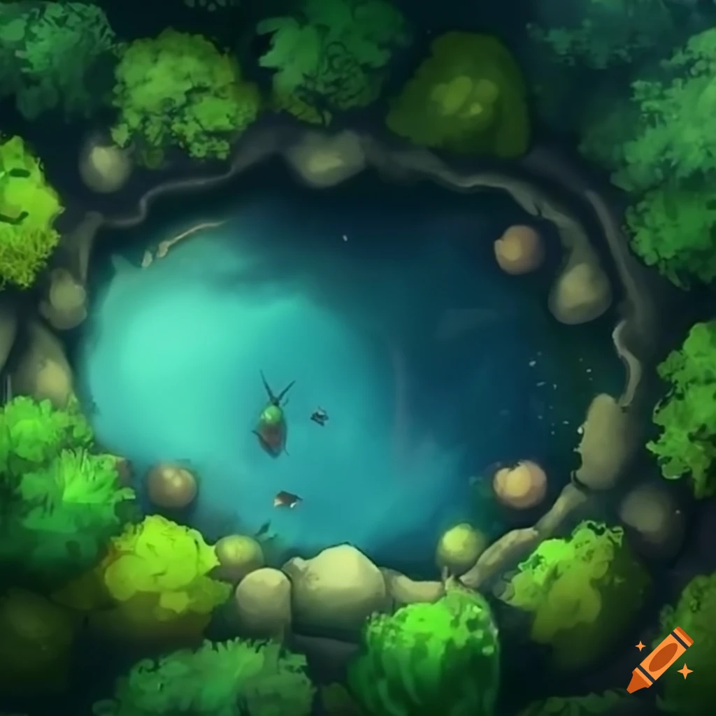 top down view of a forest pond