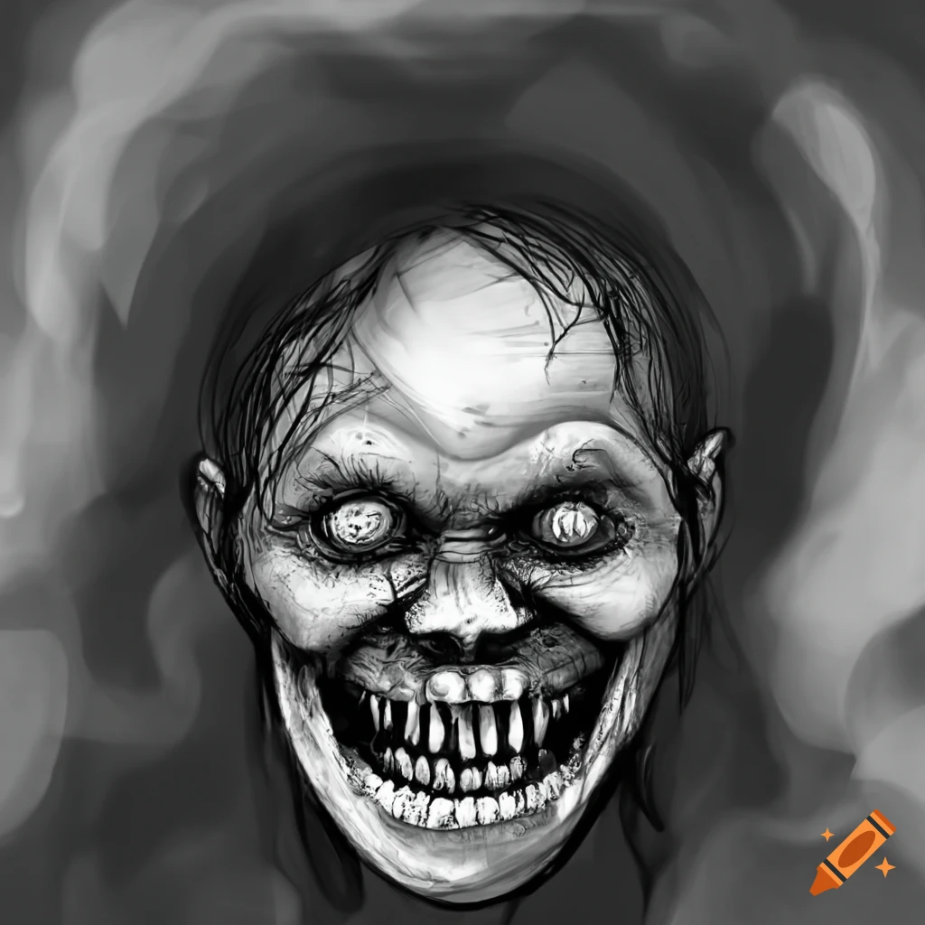 black and white sinister smiley face