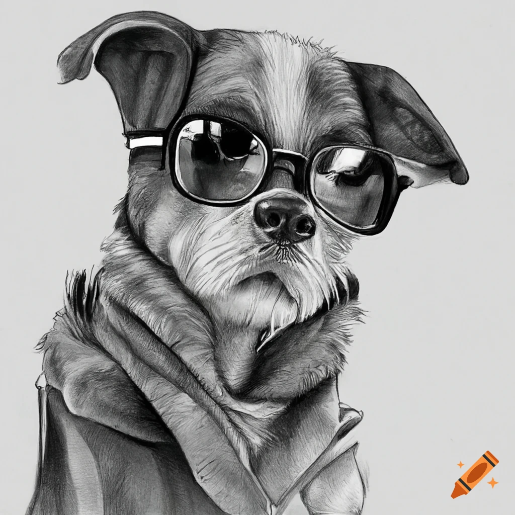 dogs with glasses drawn in pencil