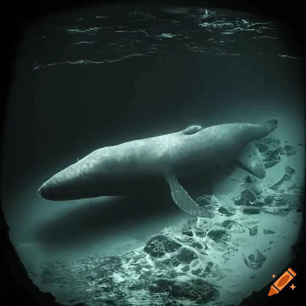 digital artwork of a cybernetic sperm whale in an underwater city