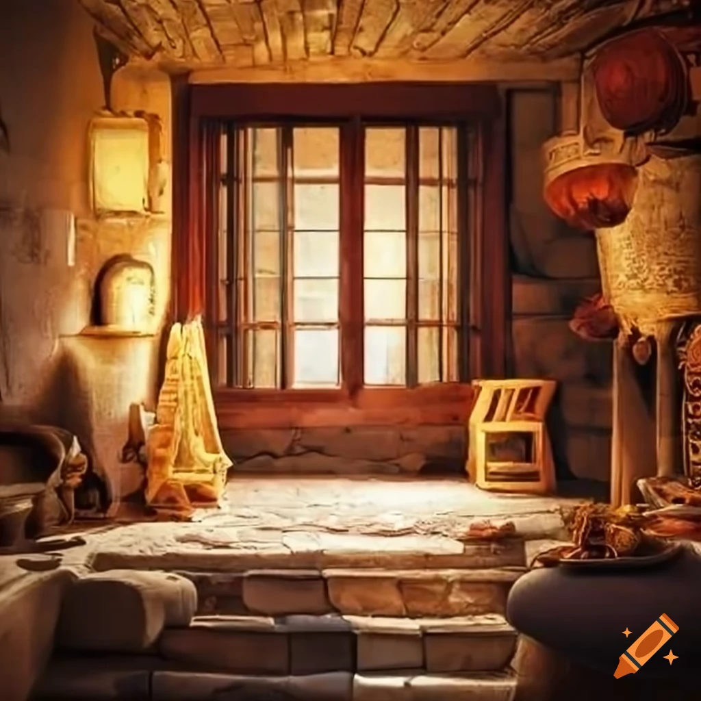 cozy interior of an ancient Greek house