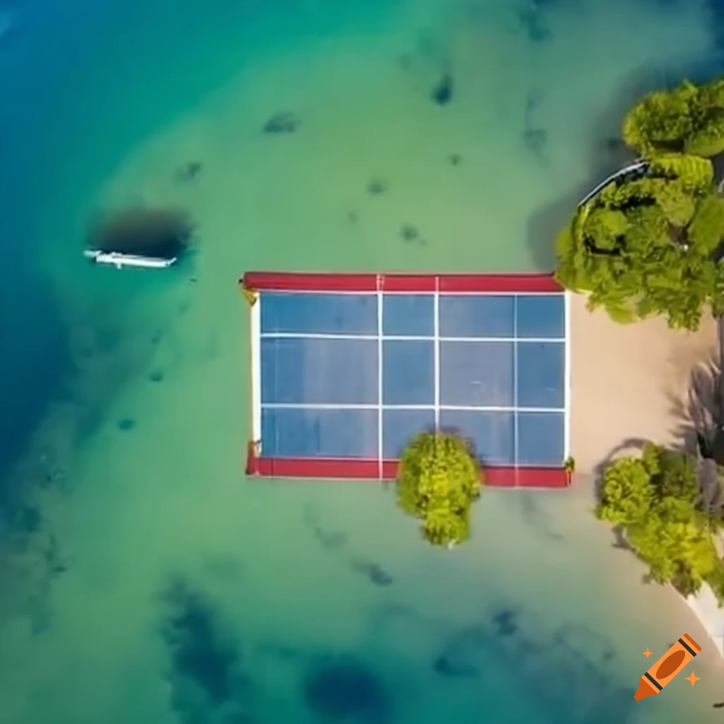 aerial view of pickleball court on an island