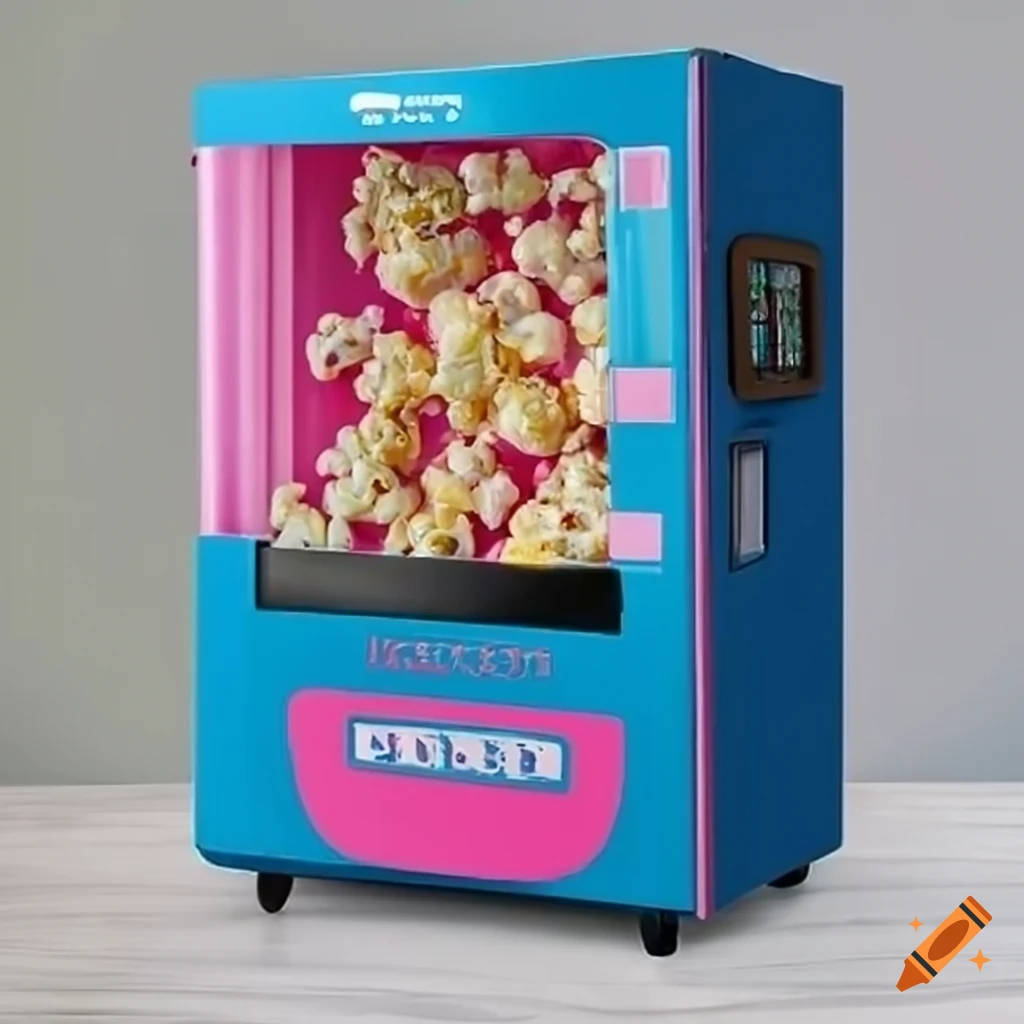 blue and pink popcorn vending machine