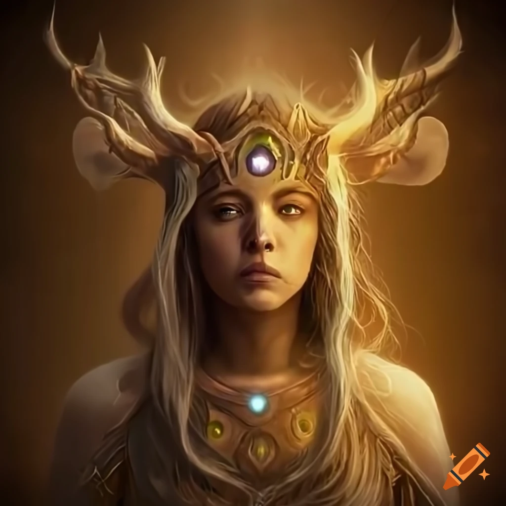 close-up of a druid in a golden hour light