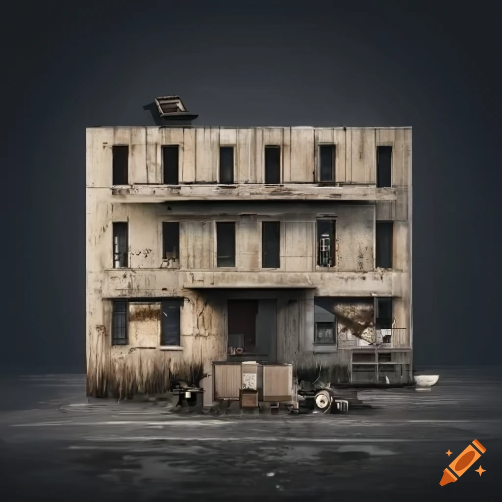brutalist 2-story storefront facade in PS2-style