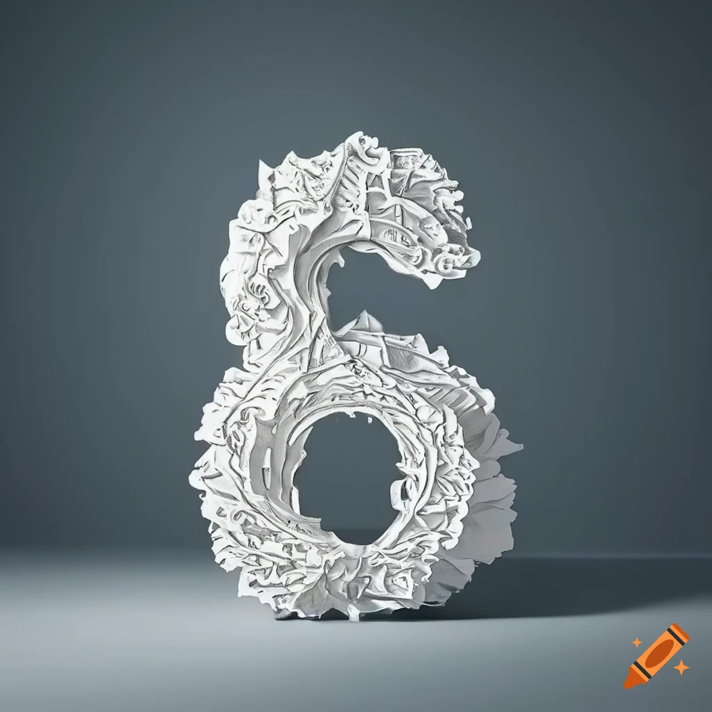 photorealistic papercut sculpture of number 67