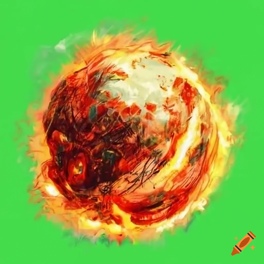 green screen background with a fireball sketch