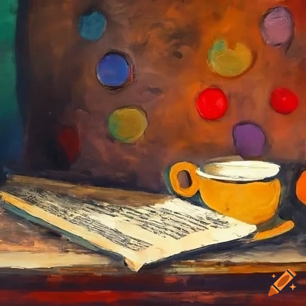 Paul Klee's artwork of a writer's desk with an edited manuscript and coffee cup