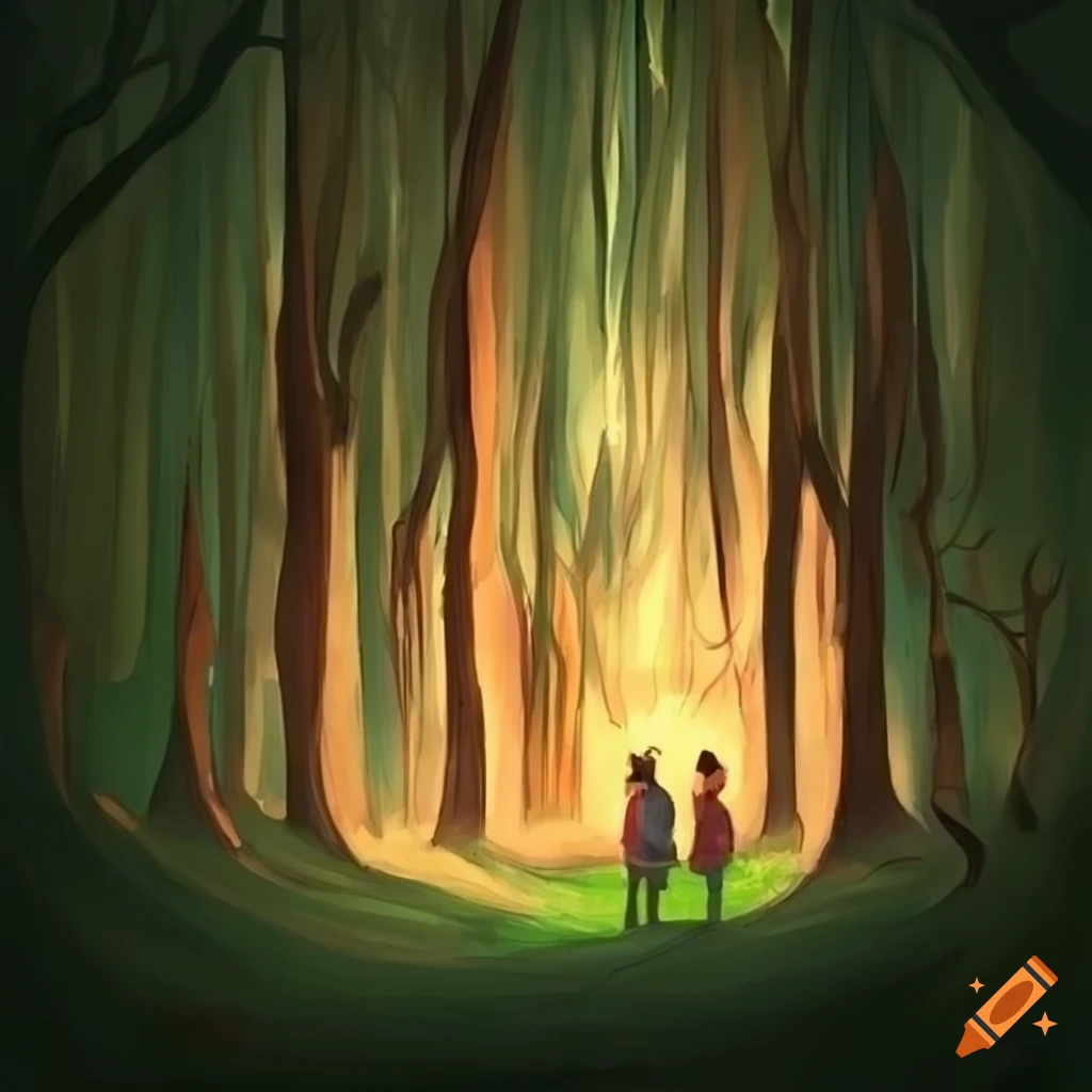 illustration of a whimsical forest with Ghibli-inspired art