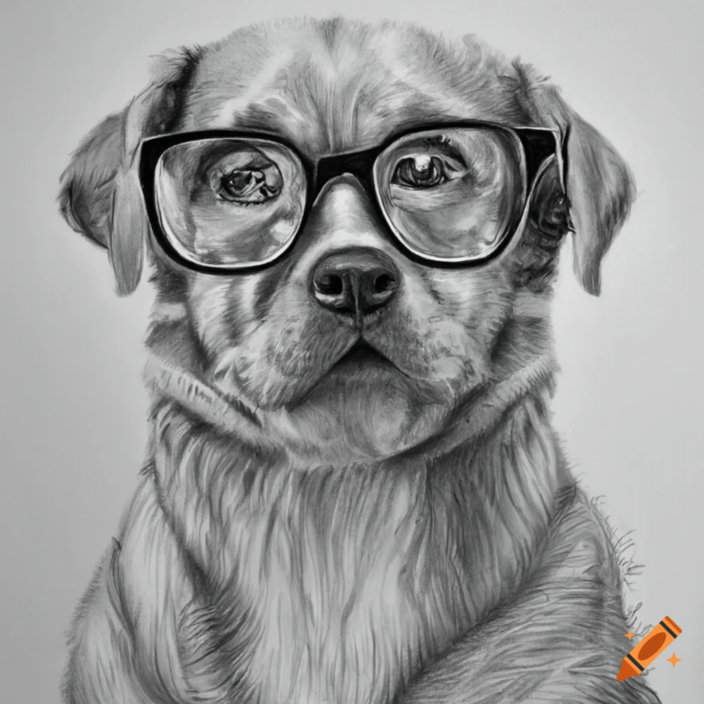 pencil art of dogs wearing glasses