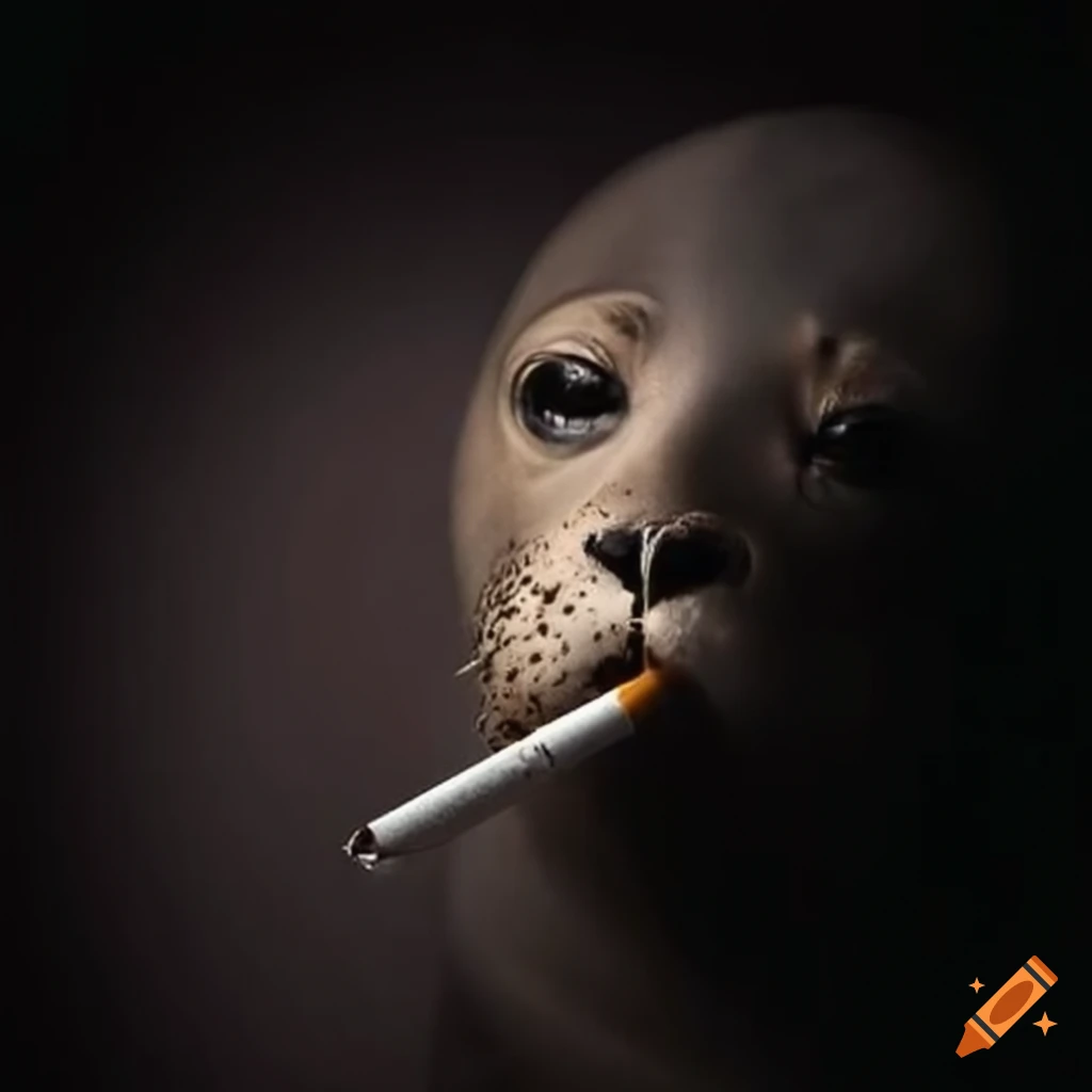seal with makeup smoking an e-cigarette