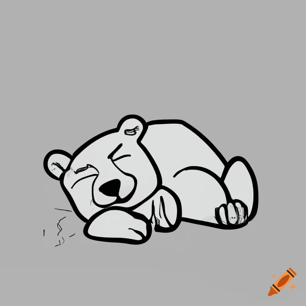 funny black and white coloring page of a sleeping polar bear
