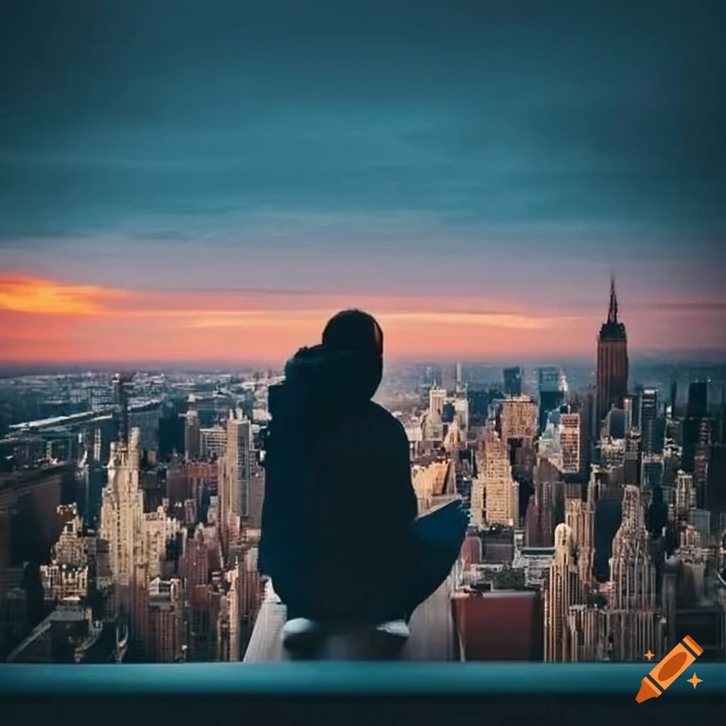 person sitting on a rooftop in New York City