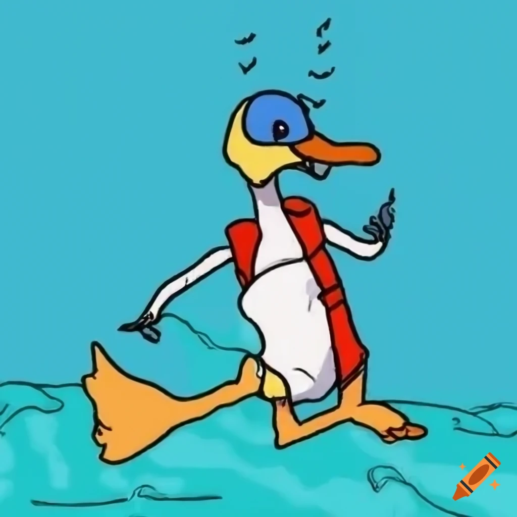 digital drawing of a duck afraid to jump in the water