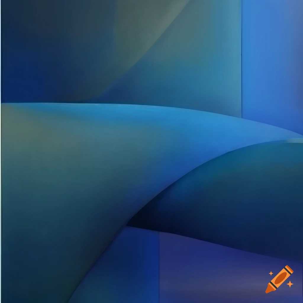 cubist artwork in shades of blue and bronze