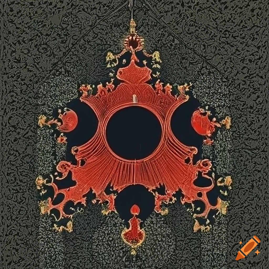red and black Russian folk art with wireframe details
