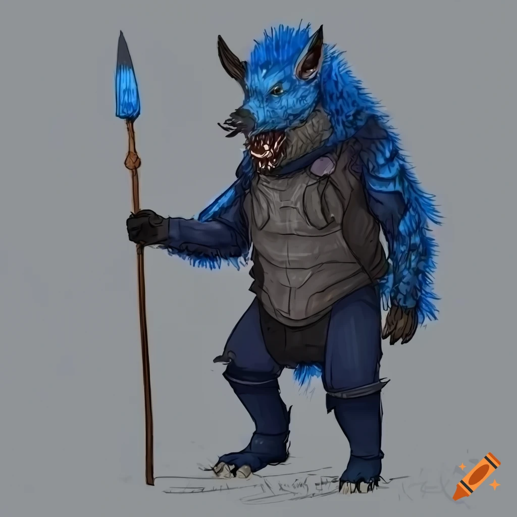 realistic blue boar creature concept