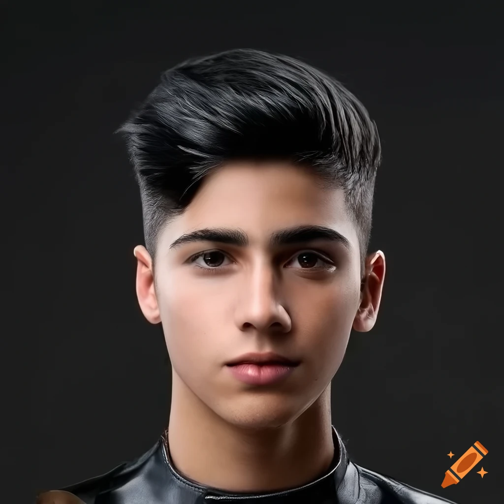 portrait of a serious Arabic teenager in snake leather tunic