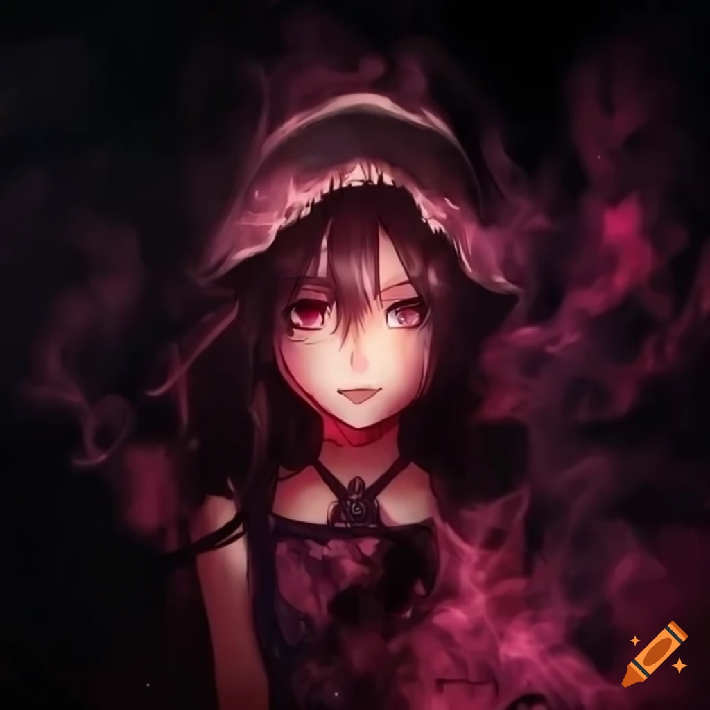 anime girl surrounded by black smoke