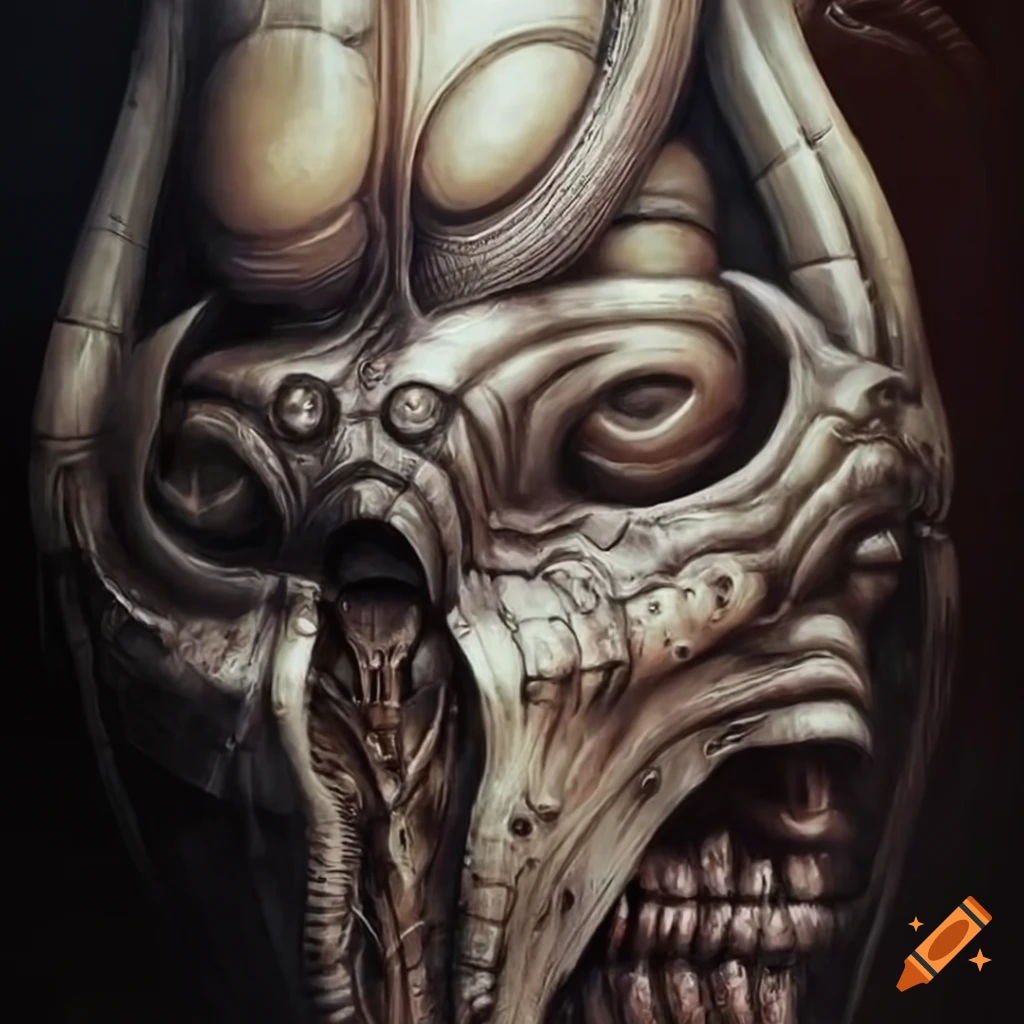 hyperrealistic knife artwork inspired by H. R. Giger